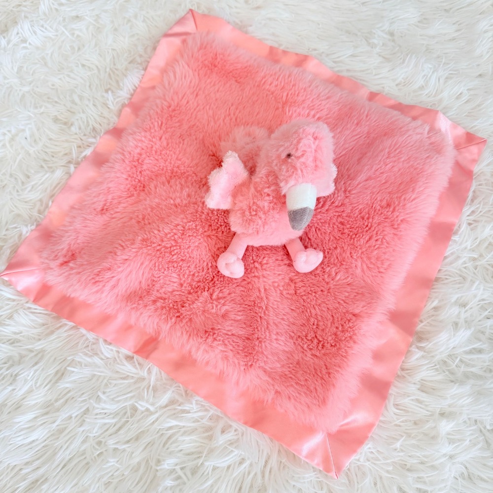 Cloud Island Pink Flamingo Security Blanket Lovey Faux Fur Satin Trim Plush Toy - Picture 6 of 9